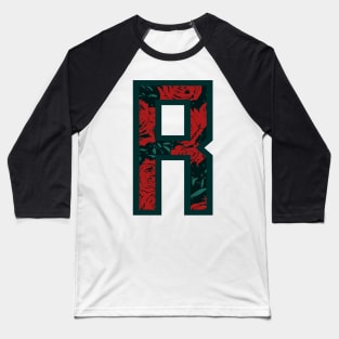 Modern Rose Floral Initial Name Alphabet - LetterR Baseball T-Shirt